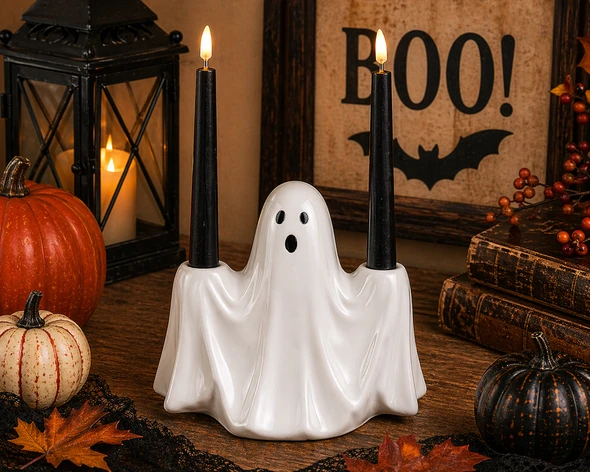 Raz 8" Ghost Candle Holder Halloween Decoration 4623027- with candles