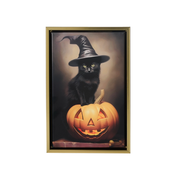 Raz 11.5" Witch's Familiar Black Cat On Pumpkin Wall Art Halloween Decoration 4657324