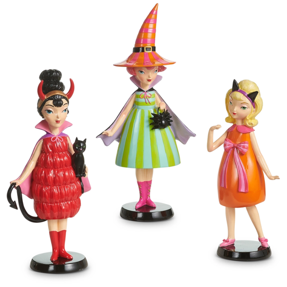 Raz 10" Set of 3 Sassy Trick-Or-Treat Girl Figures Halloween Decoration 4657627