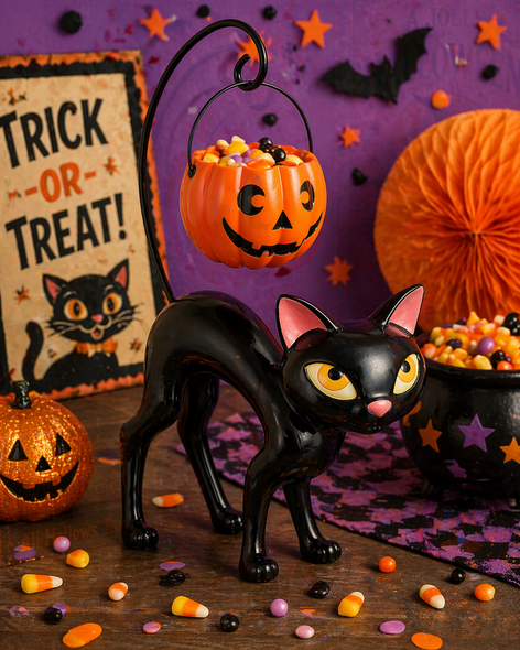 Raz 26" Cat with Candy Pumpkin Basket Halloween Decoration 4657642-2