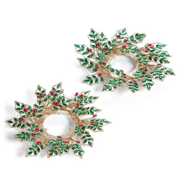 Raz 11" Jewel Holly and Berry Mini-Wreath Candle Rings Christmas Decoration 4613570