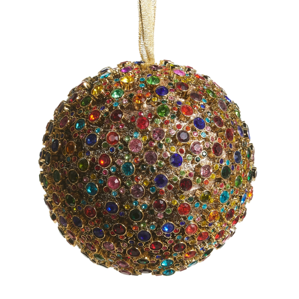 Raz 4" Multicolor Jewel Gold Ball Christmas Ornament 4617566