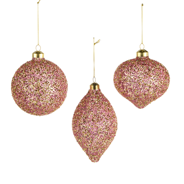 Raz 4" Set of 3 Pink and Gold Glitter Glass Christmas Ornament 4623121