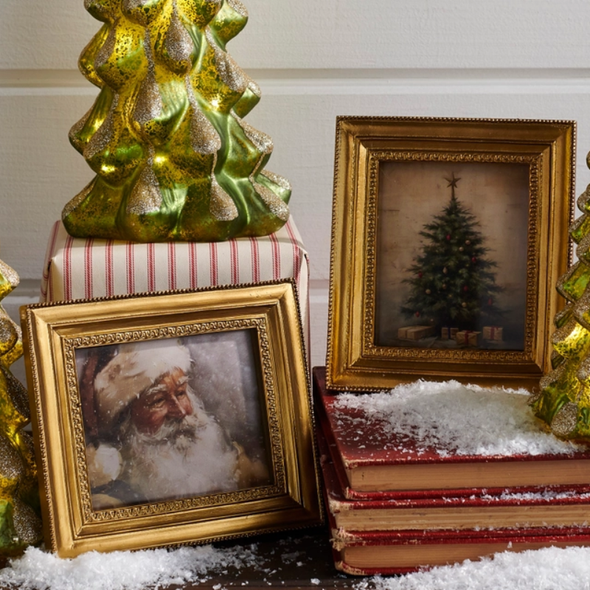 Raz 6" Gilded Christmas Framed Art Decoration Set of 2 4536647