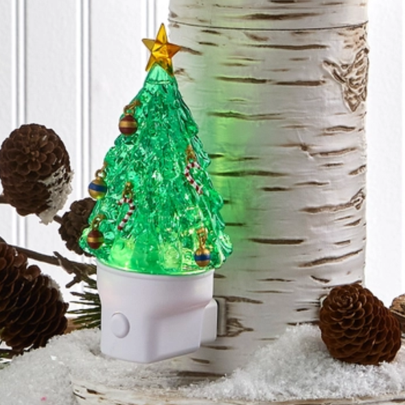 Raz 6.5" Swirling Glitter Christmas Tree Night Light 4600785