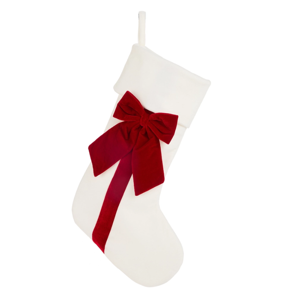 Raz 22" White Velvet with Red Velvet Bow Christmas Stocking 4604513