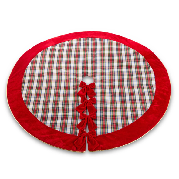 Raz 60.5" Plaid Christmas Tree Skirt with Bows 4604519