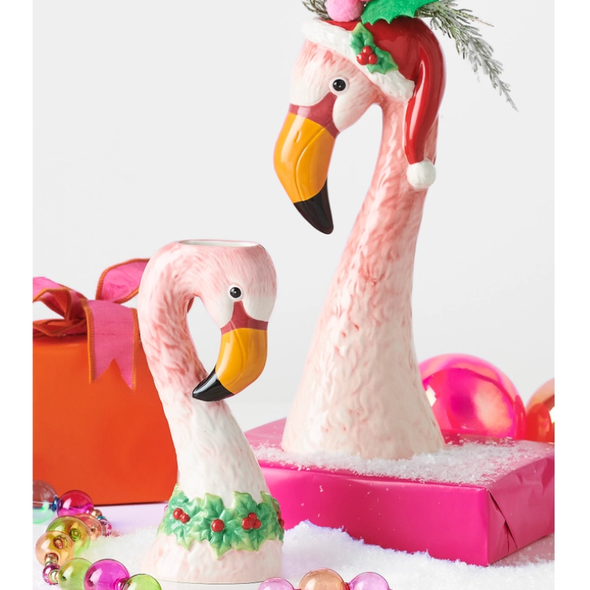 Raz 13.5" Set of 2 Christmas Flamingo Vase 4610522