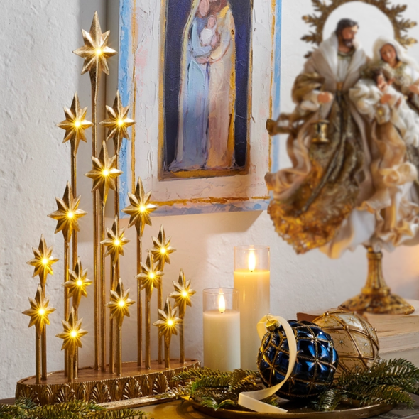 Raz 19.5" Lighted Gold Star Mantel Christmas Decoration 4610530