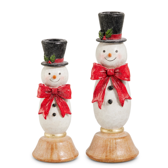Raz 10.5" Snowman with Bows Christmas Candlestick Holders 4611385