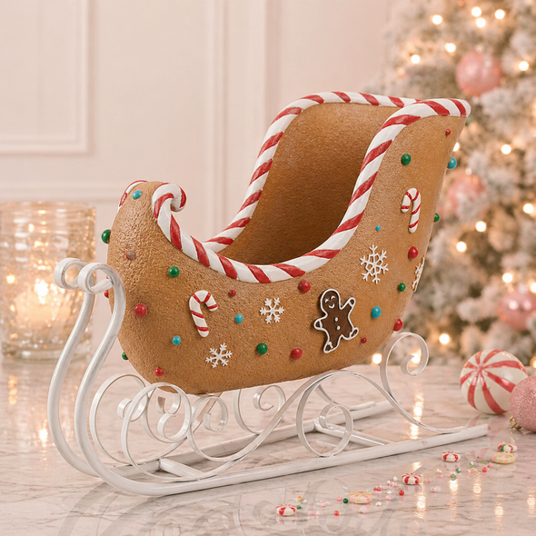 Raz 18" Large Gingerbread Candy Sleigh Christmas Decoration 4611390-6
