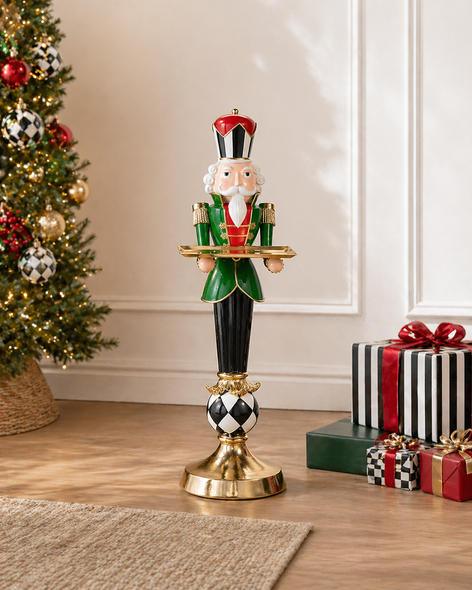 Raz 42" Large Nutcracker on Harlequin Stand Butler with Serving Tray Christmas Decoration 4611601-3