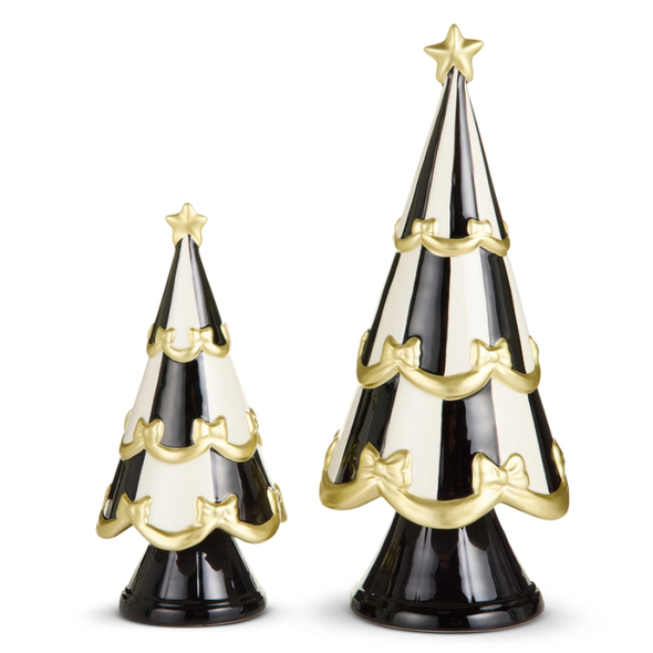 Raz 13" Black Stripe Bow Trimmed Tree Christmas Decoration 4611615
