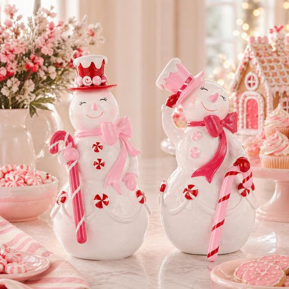 Raz 12" Pink Candy Snowman Figure Christmas Decoration 4611667