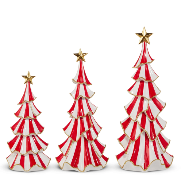 Raz 18.5" Set of 3 Striped Ruffle Tree Christmas Decoration 4611764