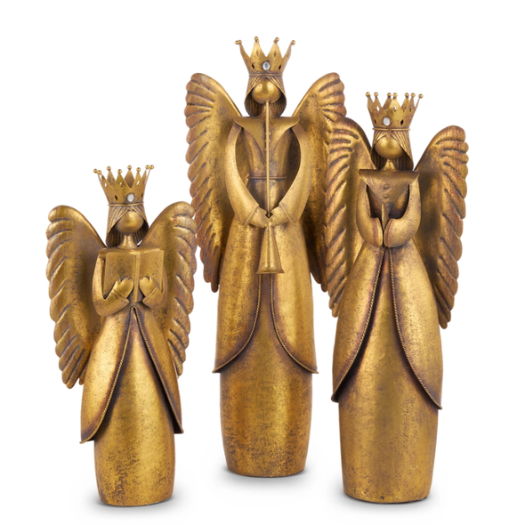 Raz 20.5" Weathered Gold Metal Angels with Crowns Christmas Decoration 4611797
