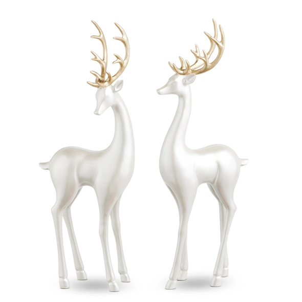 Raz 16.25" Pearl Deer Christmas Figures Set of 2 4612171
