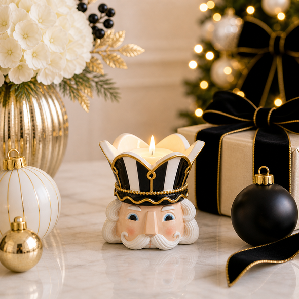 Raz 4.5" Black and White Nutcracker Christmas Pillar Candle Holder 4612293
