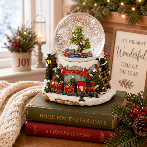 Raz 7.75" Musical Lighted Water Globe with Train Christmas Decoration 4616293-2