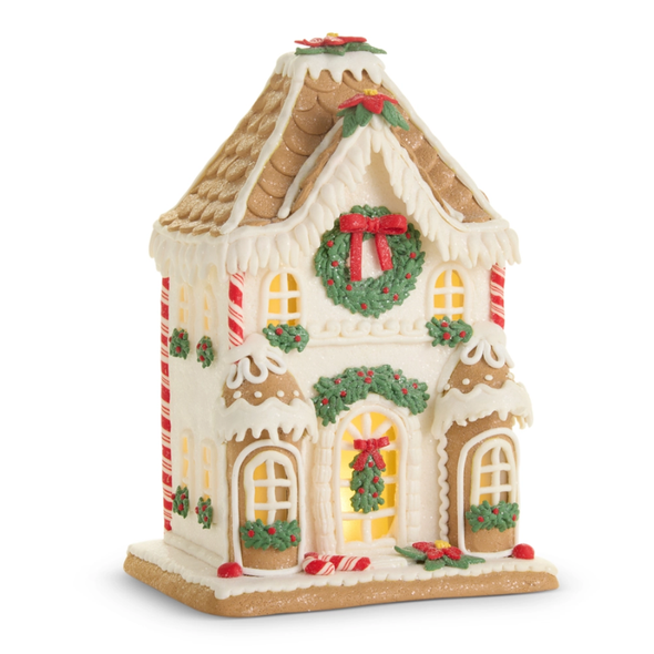 Raz 12" Lighted Poinsettia Gingerbread Manor Christmas 4616305