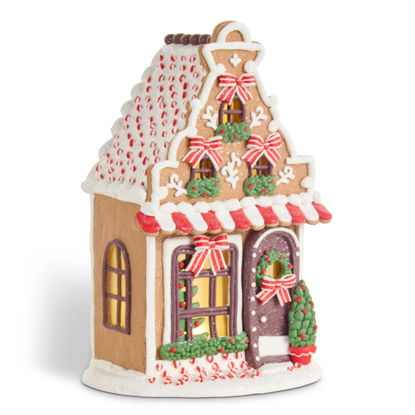Raz 11.75" Chocolate and Peppermint Lighted Gingerbread House Christmas Decoration 4616393