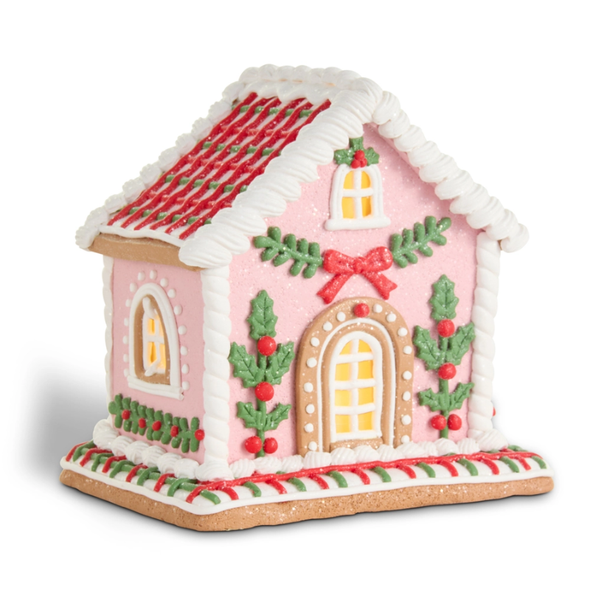 Raz 8.25" Pink Lighted Gingerbread House Christmas Decoration 4616417