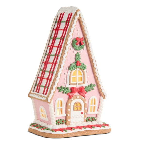 Raz 13" Pink Lighted Gingerbread House Christmas Decoration 4616418