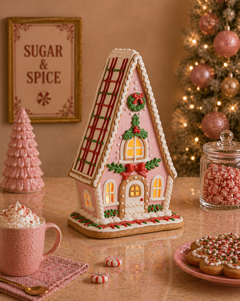 Raz 13" Pink Lighted Gingerbread House Christmas Decoration 4616418
