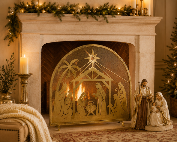Raz 30.75" Gold Nativity Fire Screen Christmas Decoration 4617077-2