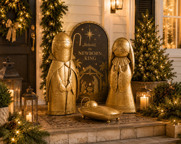 Raz 4' Large Oversized Golden Holy Family Christmas Figures 4617089-2