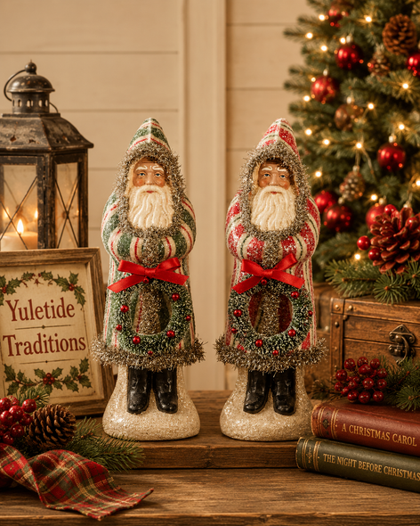 Raz 12" Set of 2 Yuletide Stripes Old World Santa Christmas Figures 4619045