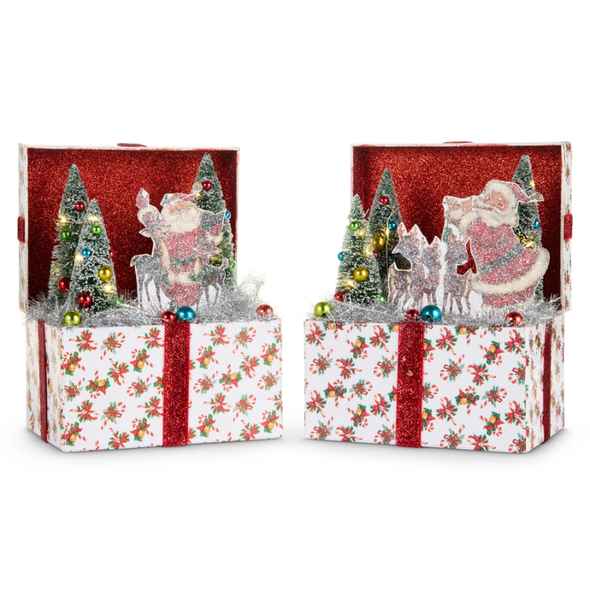 Raz 9" Set of 2 Lighted Santa's Choir Vignette Box Christmas Decoration 4619058