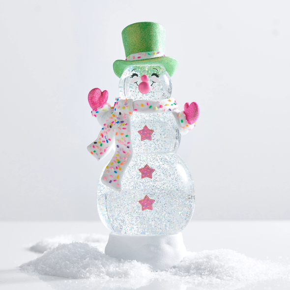 Raz 12" Bubblegum Blowin' Snowman Lighted Water Globe Christmas Decoration 4619258