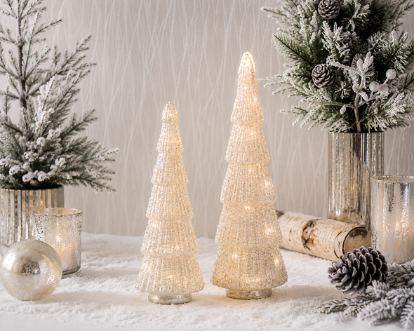 Raz 14.25" Lighted Champagne Glitter Trees Christmas Decoration 4623050-2