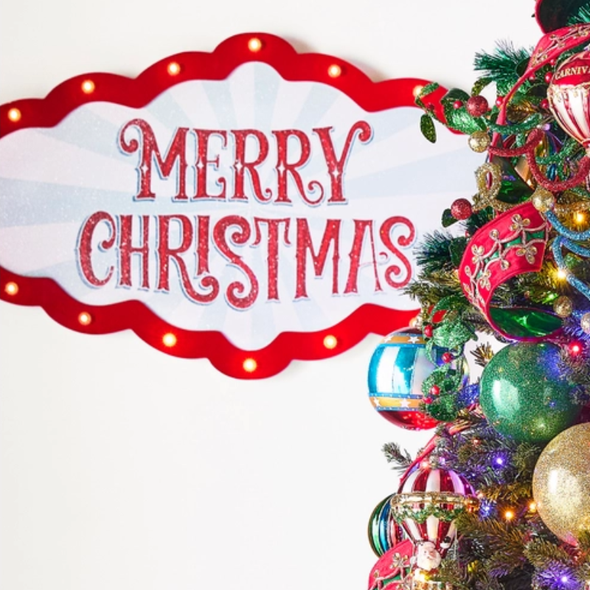 Raz 30" Big Top Merry Christmas Vintage Lighted Sign 4625981