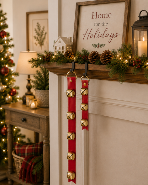 Raz 8.5" or 31.5" Red Sleigh Bell Strap Christmas Home Decoration-4