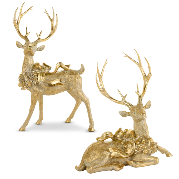 Raz Enchanted Gold Laying or Standing Deer Christmas Figure