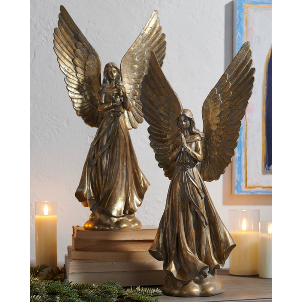 Raz 17" Gold Angels Christmas Figures Set of 2 4630531