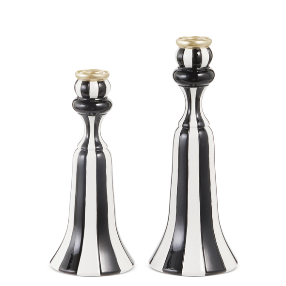 Raz 10" Black and White Christmas Candlesticks 4630543
