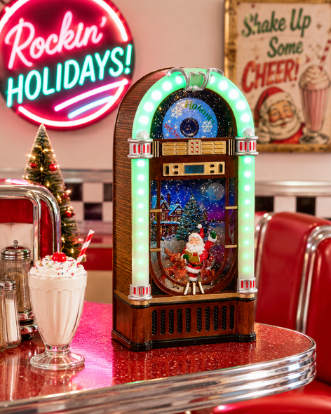 Raz 13" Animated Musical Santa's Choir Lighted Water Globe Jukebox Christmas Decoration 4631611-2