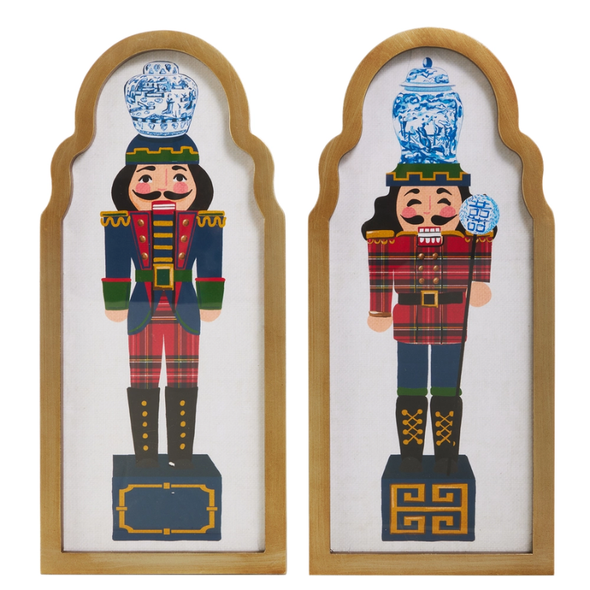 Raz 15.75" Noble Delft Nutcracker Framed Christmas Wall Art Sign Set of 2 4636512