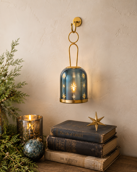 Raz 9.5" Etched Blue Star Hanging Lantern Christmas Decoration 4638399-2