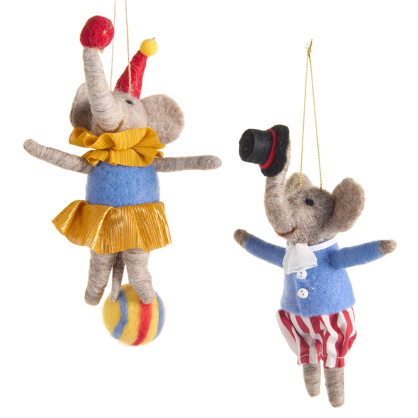 Raz Wool Circus Animal Christmas Ornament Set -2