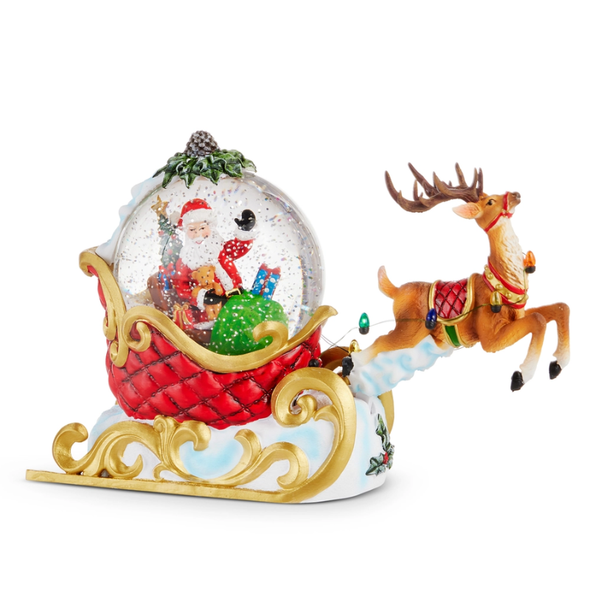 Raz 12" Animated Santa and Reindeer Lighted Water Globe Christmas Decoration 4640559 -2