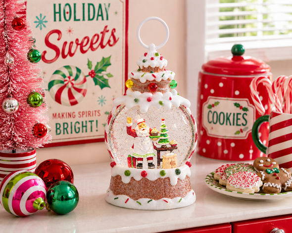 Raz 9" Candy Santa Lighted Water Globe Christmas Decoration 4640571-2