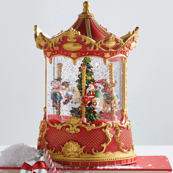 Raz 8.5" Animated Lighted Water Carousel Christmas Water Globe 4640593