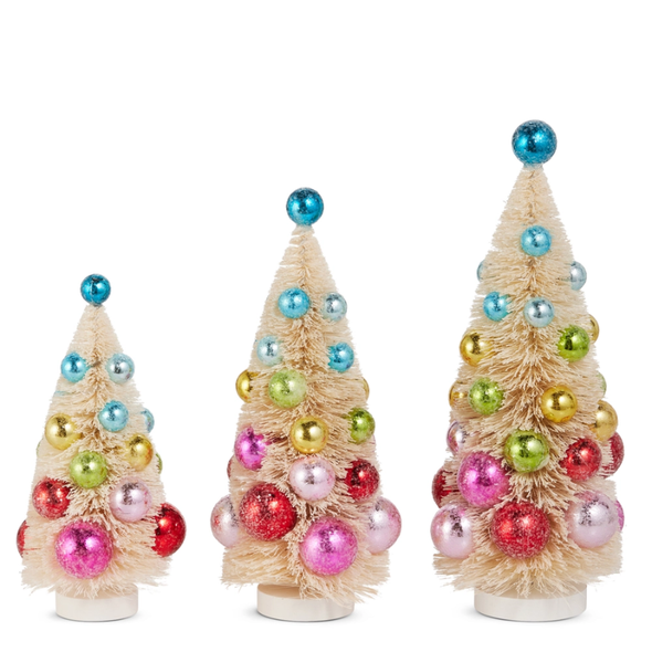 Raz Set of 3 13" Decorated Bottle Brush Trees Christmas Decoration 4650552 -2