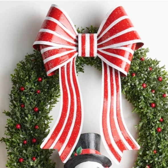 Raz 21" Red and White Stripe Metal Bow Christmas Decoration 4650831