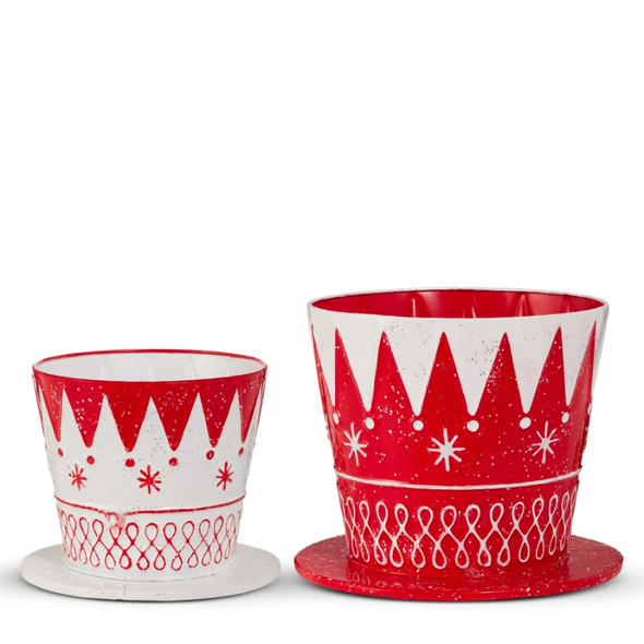 Raz Set of 2 9" Red and White Top Hat Containers Christmas Decoration 4650832 -2