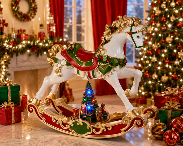 Raz 24" Large Lighted Musical Carousel Rocking Horse Christmas Decoration 4657613-2